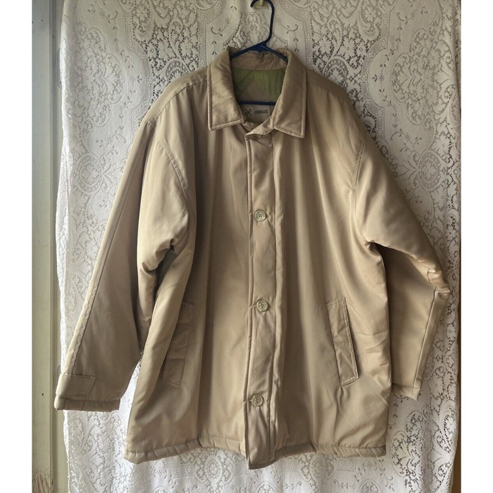 Vintage Haband Tan‎ Harrington Jacket Mens L Full Zip Button Front Coat